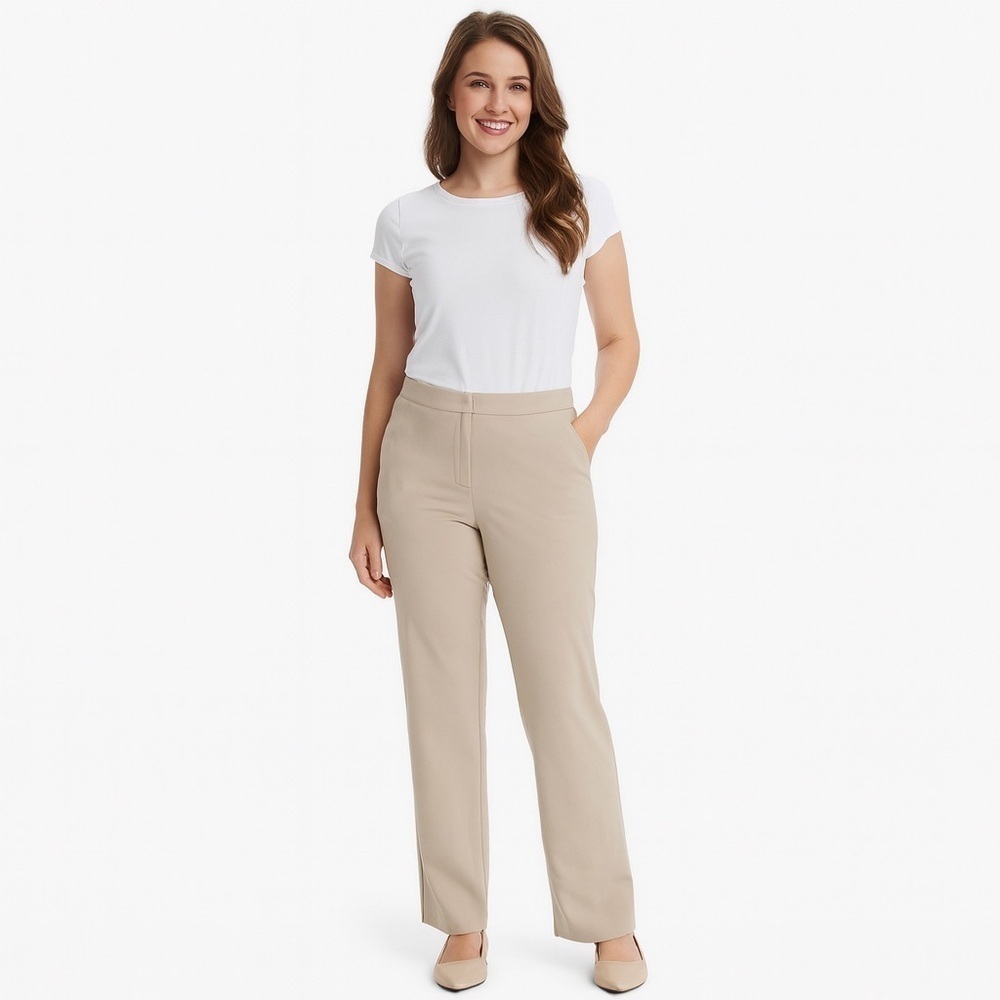 Lane Bryant Beige Khaki Straight-Leg Trousers Plus Size 16